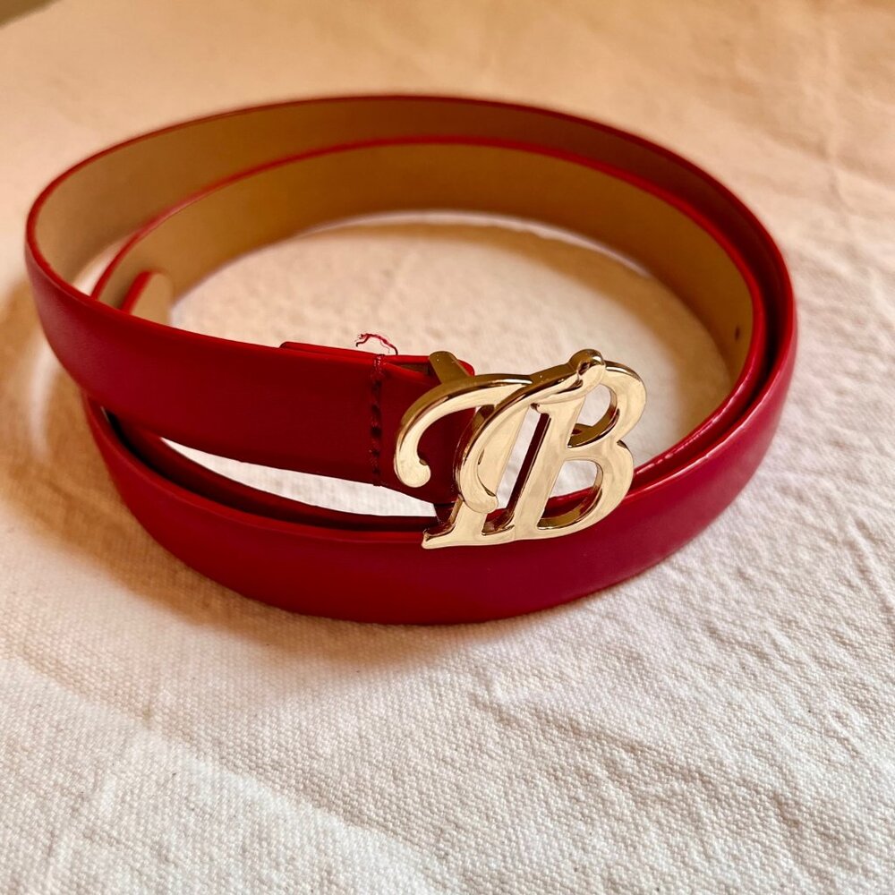 Ted Baker Red Leather Belt with Gold TB Logo Buckle – Size 1